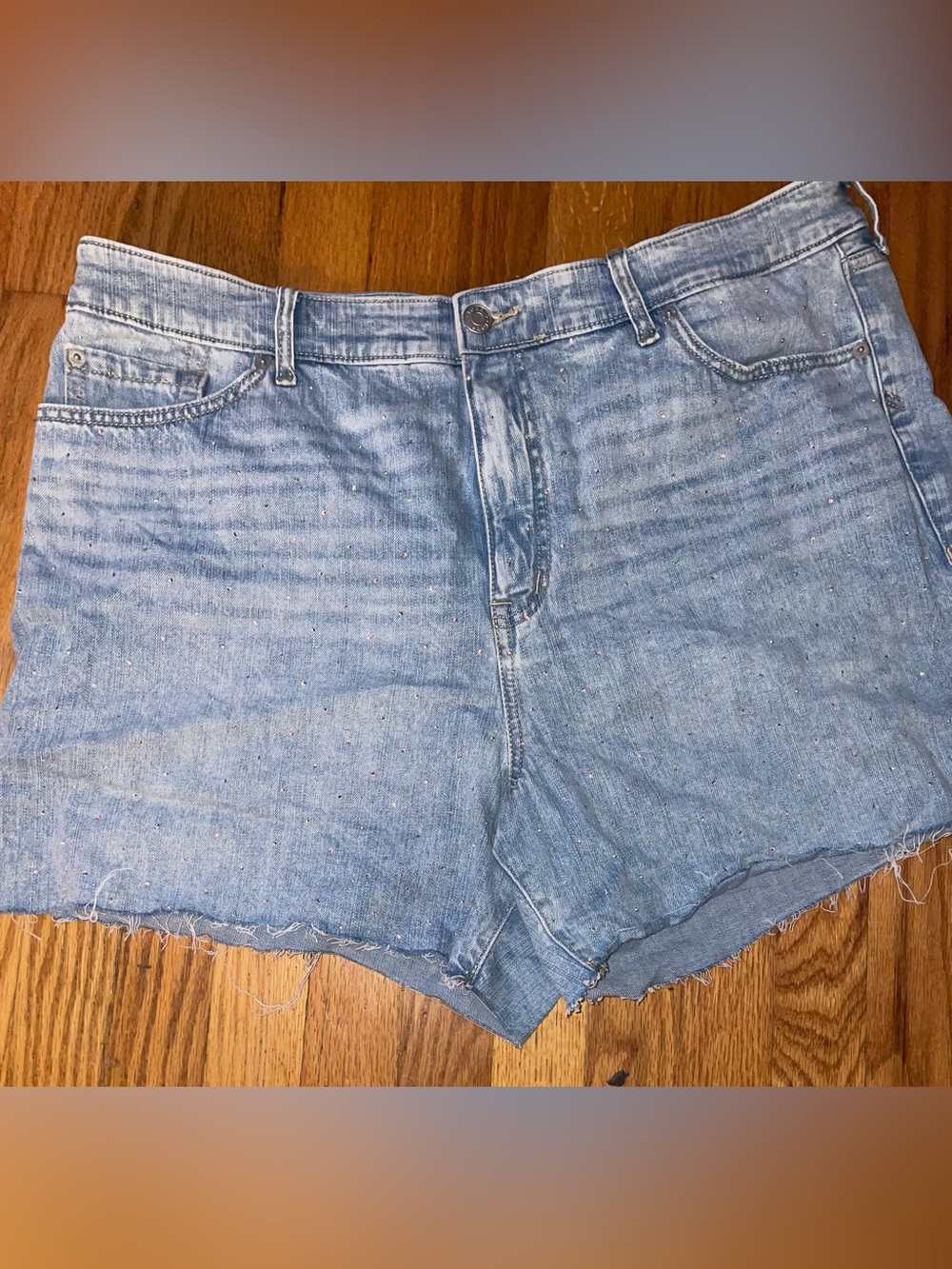 TORRID High-Rise Perfect Short Denim Shorts Rhinestone Embellished Distressed si